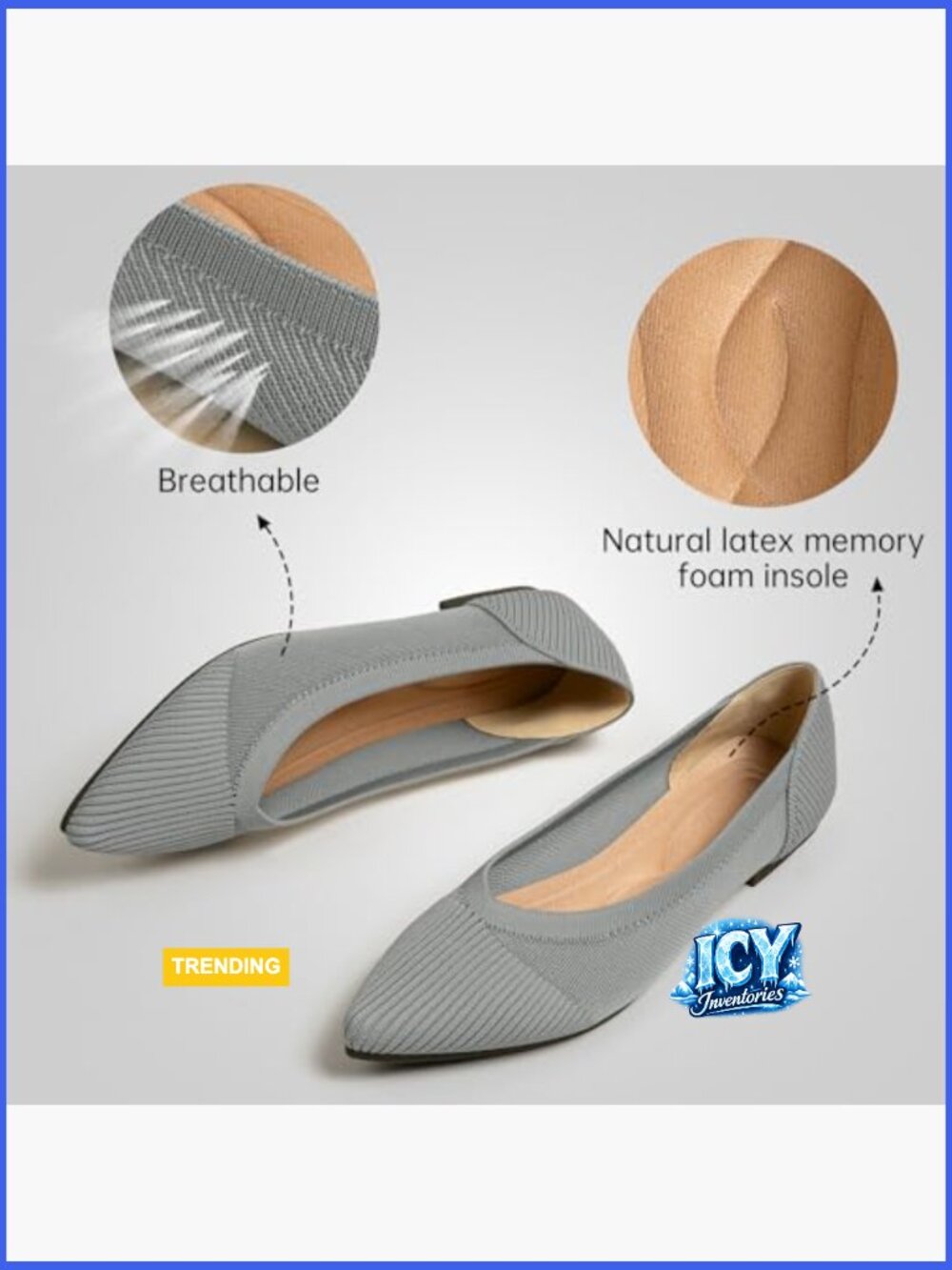 Knit Flats Pointed Toe Comfortable Mesh Ballet Shoes - Picture 5 of 7